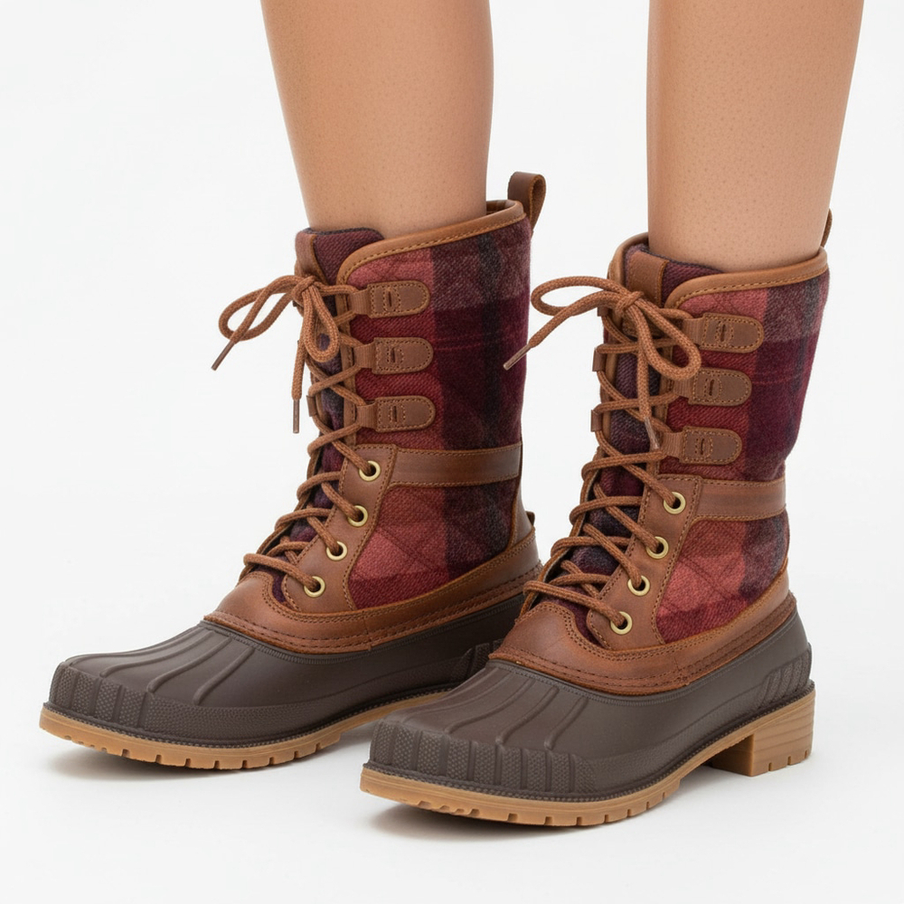 KAMIK Sienna 3 Winter Lace Up Waterproof Boots Dark Brown Plaid Women's Size 9